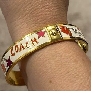 V RARE EUC Vintage Coach Poppy Bangle Bracelet in Gold White Pink Red Fits Most